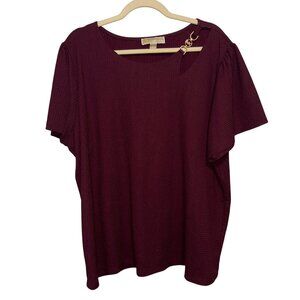 Michael Kors Womens Burgundy Top 3X Keyhole Neck Short Sleeve